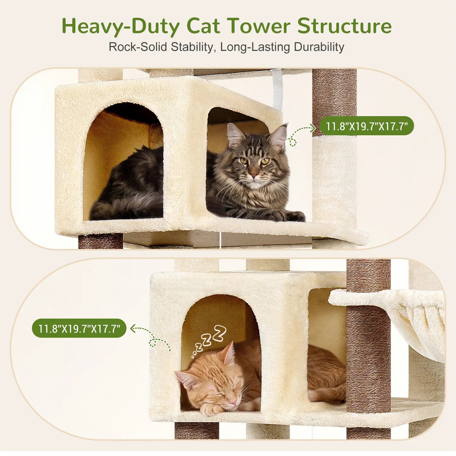 Globlazer Heavy Duty 82" Cat Mansion, Space-Saving Corner Cat Furniture with 2 Condos & 7 Sisal Scratching Posts