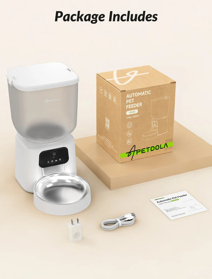 Smart Automatic Cat Feeder with Camera, 5L Timed Food Dispenser, Two-Way Audio & App Control, Includes Desiccant Bag for Cats and Dogs