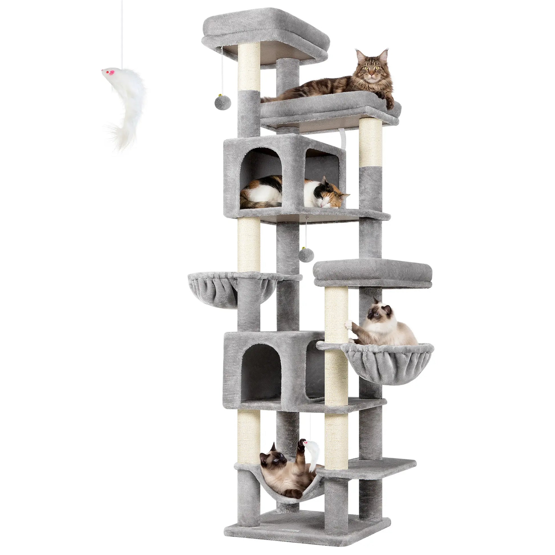 Globlazer Heavy Duty 82" Cat Mansion, Space-Saving Corner Cat Furniture with 2 Condos & 7 Sisal Scratching Posts