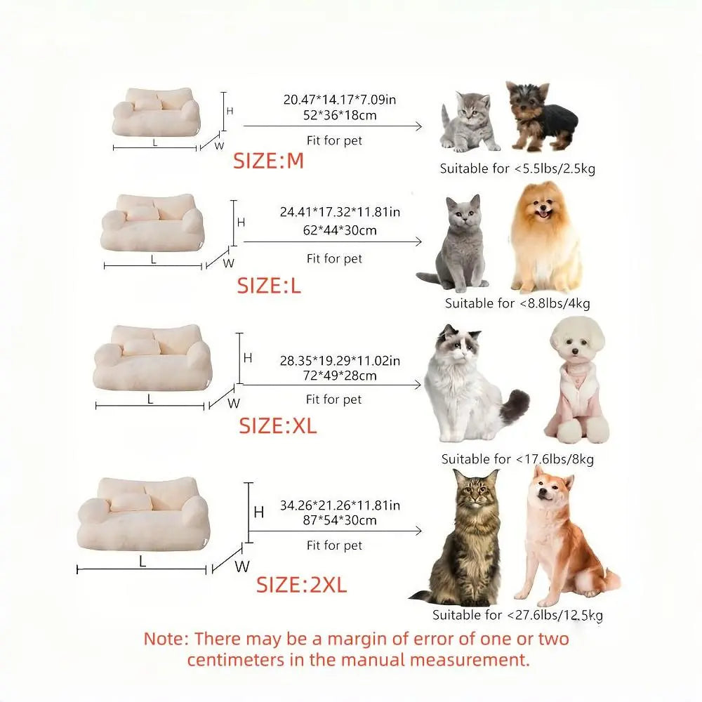 All-Season Pet Sofa Bed, Ultra Soft Warm Dog Cat Bed, Washable Removable Cover, Non-Slip Bottom, Ideal for Small to Medium Pets