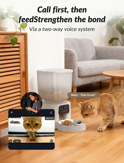 Smart Automatic Cat Feeder with Camera, 5L Timed Food Dispenser, Two-Way Audio & App Control, Includes Desiccant Bag for Cats and Dogs