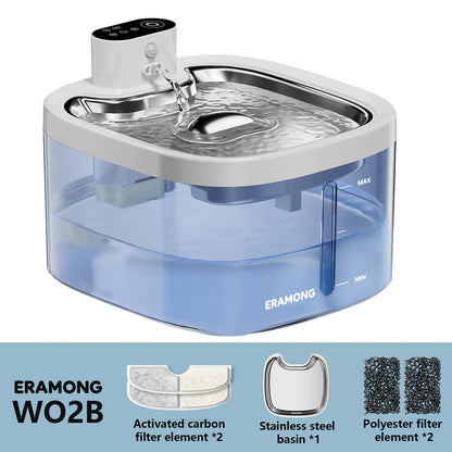 ERAMONG Smart Indoor Wireless Cat and Dog Water Fountain3.5L/118Ozbattery-Powered Fountain with Stainless Steel Tray and Motion Sensorequipped with a 4-Layer Filter Systemdesigned for Cats and Dogs