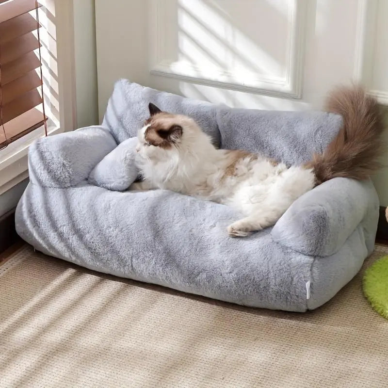 All-Season Pet Sofa Bed, Ultra Soft Warm Dog Cat Bed, Washable Removable Cover, Non-Slip Bottom, Ideal for Small to Medium Pets