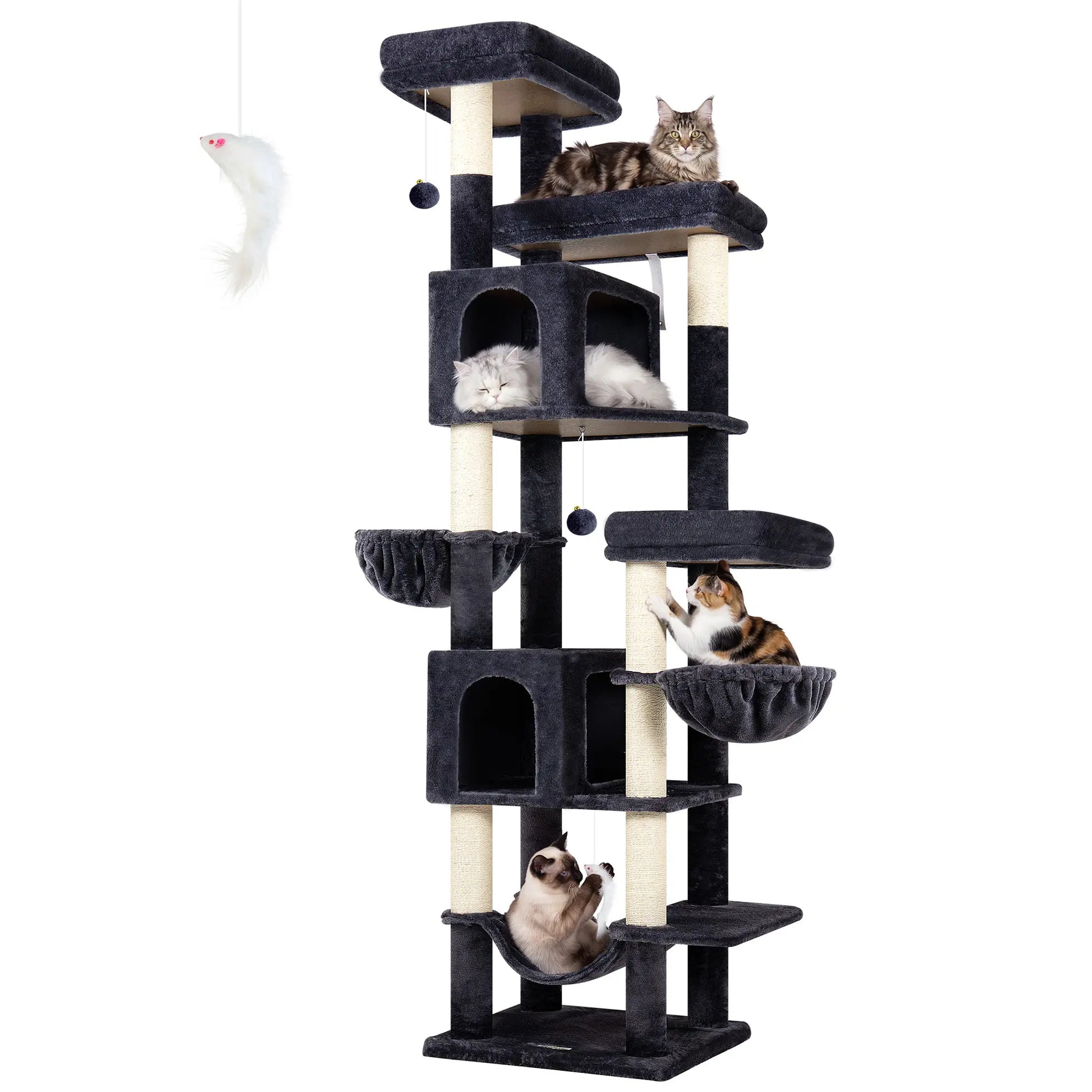 Globlazer Heavy Duty 82" Cat Mansion, Space-Saving Corner Cat Furniture with 2 Condos & 7 Sisal Scratching Posts