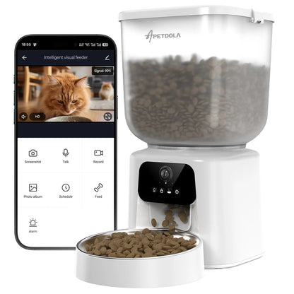 Smart Automatic Cat Feeder with Camera, 5L Timed Food Dispenser, Two-Way Audio & App Control, Includes Desiccant Bag for Cats and Dogs