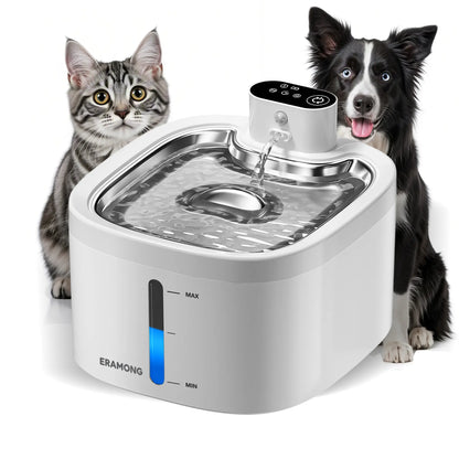 ERAMONG Smart Indoor Wireless Cat and Dog Water Fountain3.5L/118Ozbattery-Powered Fountain with Stainless Steel Tray and Motion Sensorequipped with a 4-Layer Filter Systemdesigned for Cats and Dogs