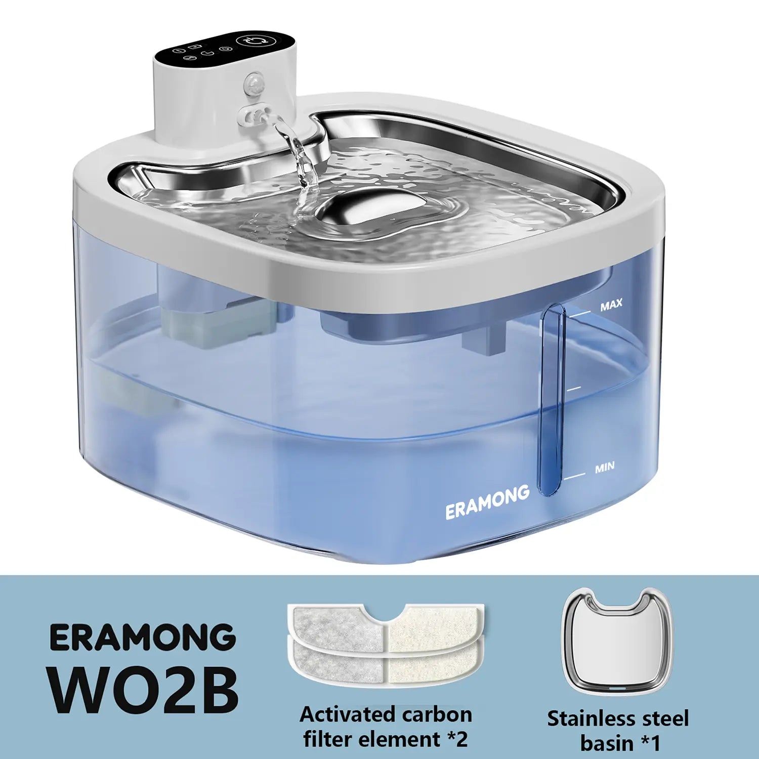 ERAMONG Smart Indoor Wireless Cat and Dog Water Fountain3.5L/118Ozbattery-Powered Fountain with Stainless Steel Tray and Motion Sensorequipped with a 4-Layer Filter Systemdesigned for Cats and Dogs