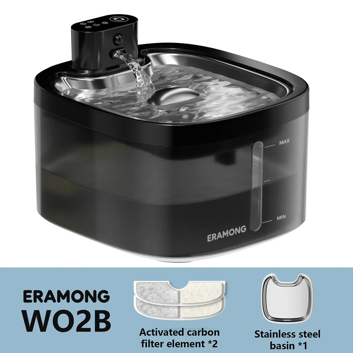 ERAMONG Smart Indoor Wireless Cat and Dog Water Fountain3.5L/118Ozbattery-Powered Fountain with Stainless Steel Tray and Motion Sensorequipped with a 4-Layer Filter Systemdesigned for Cats and Dogs