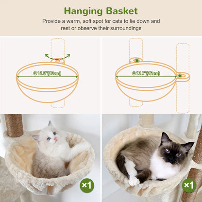 Globlazer Heavy Duty 82" Cat Mansion, Space-Saving Corner Cat Furniture with 2 Condos & 7 Sisal Scratching Posts