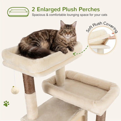 Globlazer Heavy Duty 82" Cat Mansion, Space-Saving Corner Cat Furniture with 2 Condos & 7 Sisal Scratching Posts