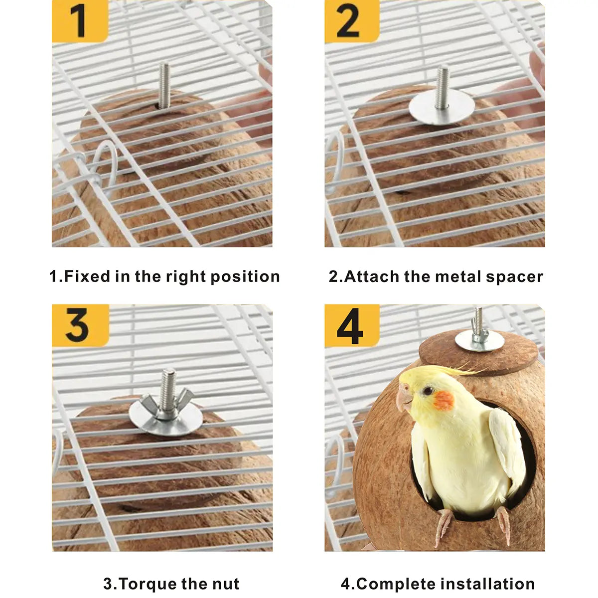 Bird Nest for Cage Natural Coconut Shell Birds House 2 Pack Parakeet Hide Breeding Hut Bird Cage Accessories & Decor Hamster Toys for Parrot Lovebirds Budgies Cockatiel Conure Finch Canary