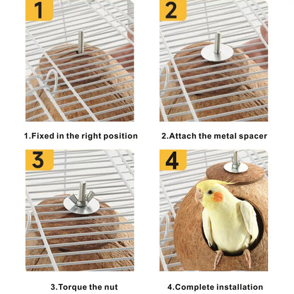 Bird Nest for Cage Natural Coconut Shell Birds House 2 Pack Parakeet Hide Breeding Hut Bird Cage Accessories & Decor Hamster Toys for Parrot Lovebirds Budgies Cockatiel Conure Finch Canary